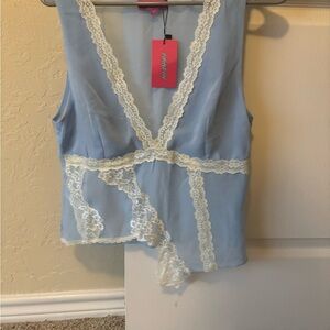 Edikted Mesh Blue Lace Trim Top
